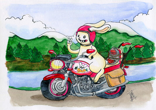 Biker Bunny - Watercolor on paper