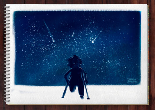 Shooting stars (watercolor and pencils on paper)